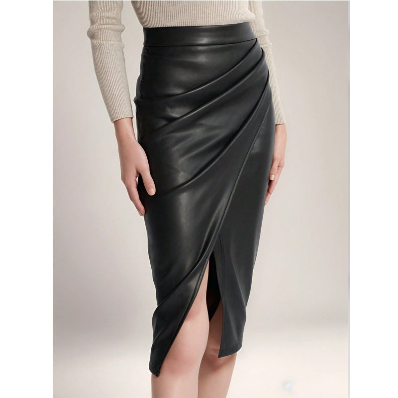 Women Elegant Wrap Skirt made of high-quality Faux Leather with Slit Ivyshape