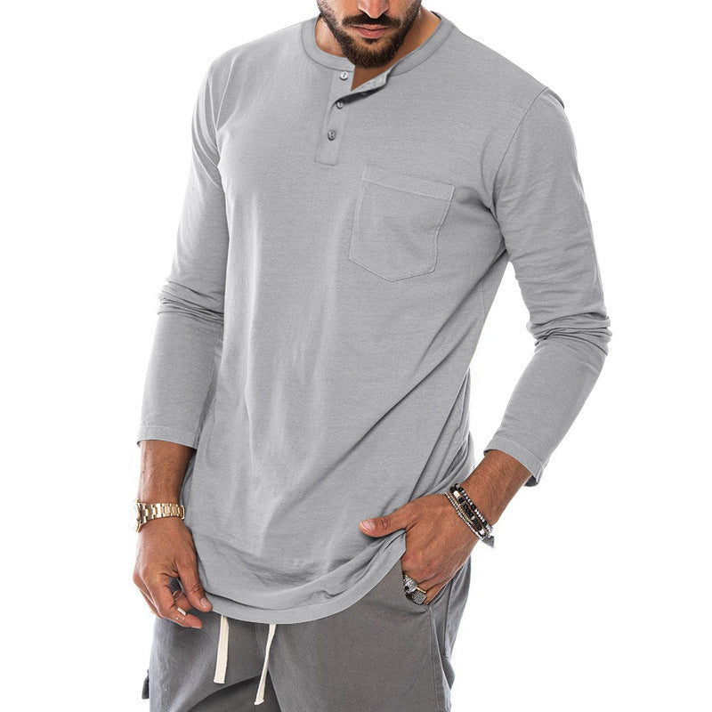 Men's Long Sleeve Henley Shirt with Stylish Button Closure and Practical Chest Pocket Ivyshape