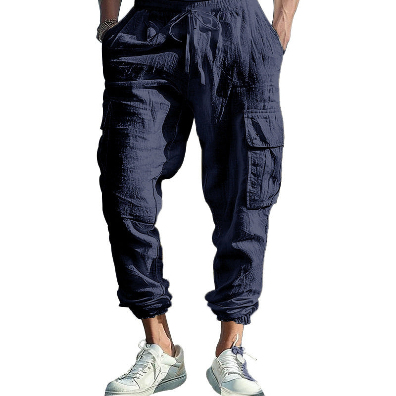 Men's cargo pants with multiple practical side pockets and elastic waistband Ivyshape