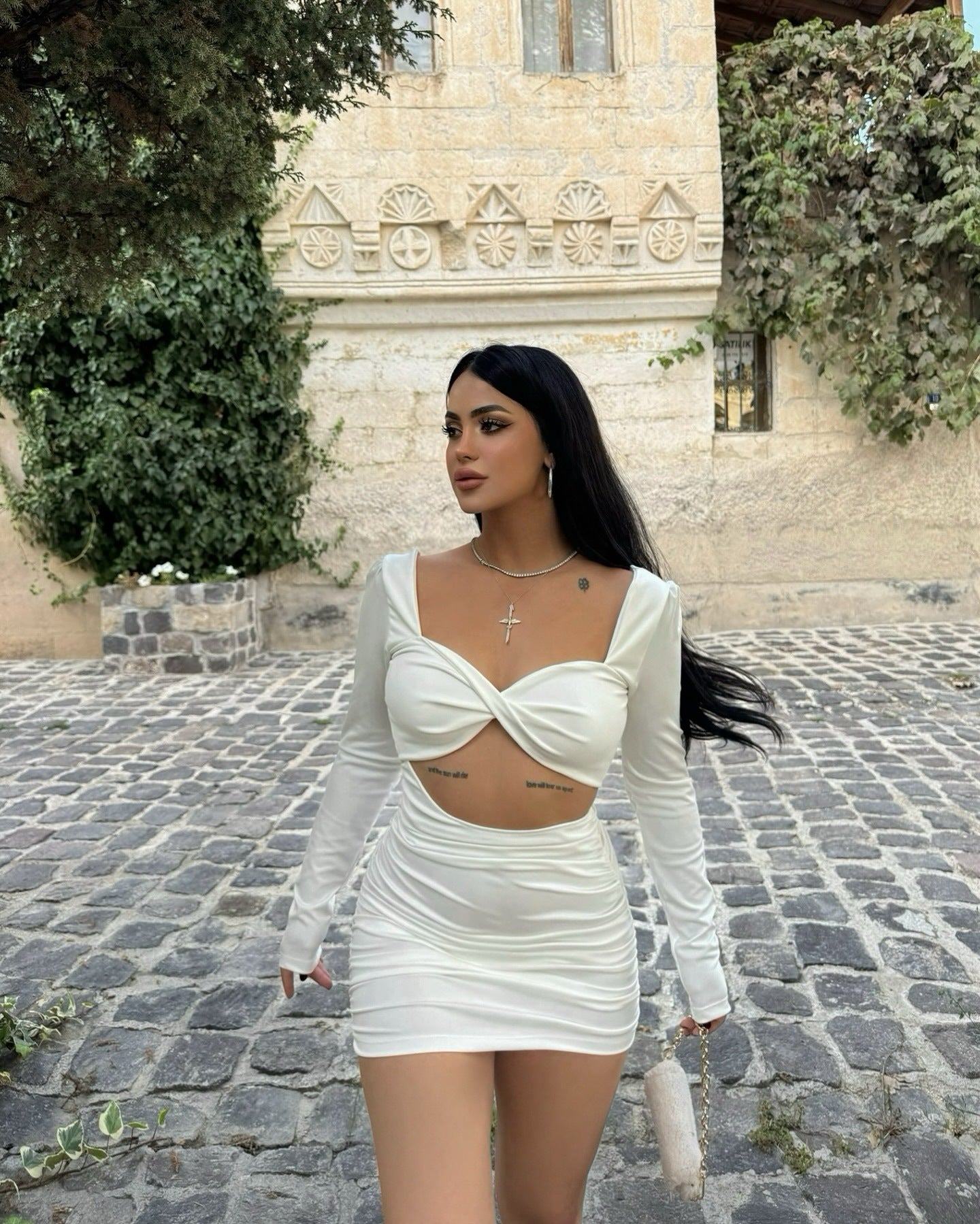 Women Figure-hugging Dress with Transparent Cut-Out and Elaborate Ruffle Details Ivyshape