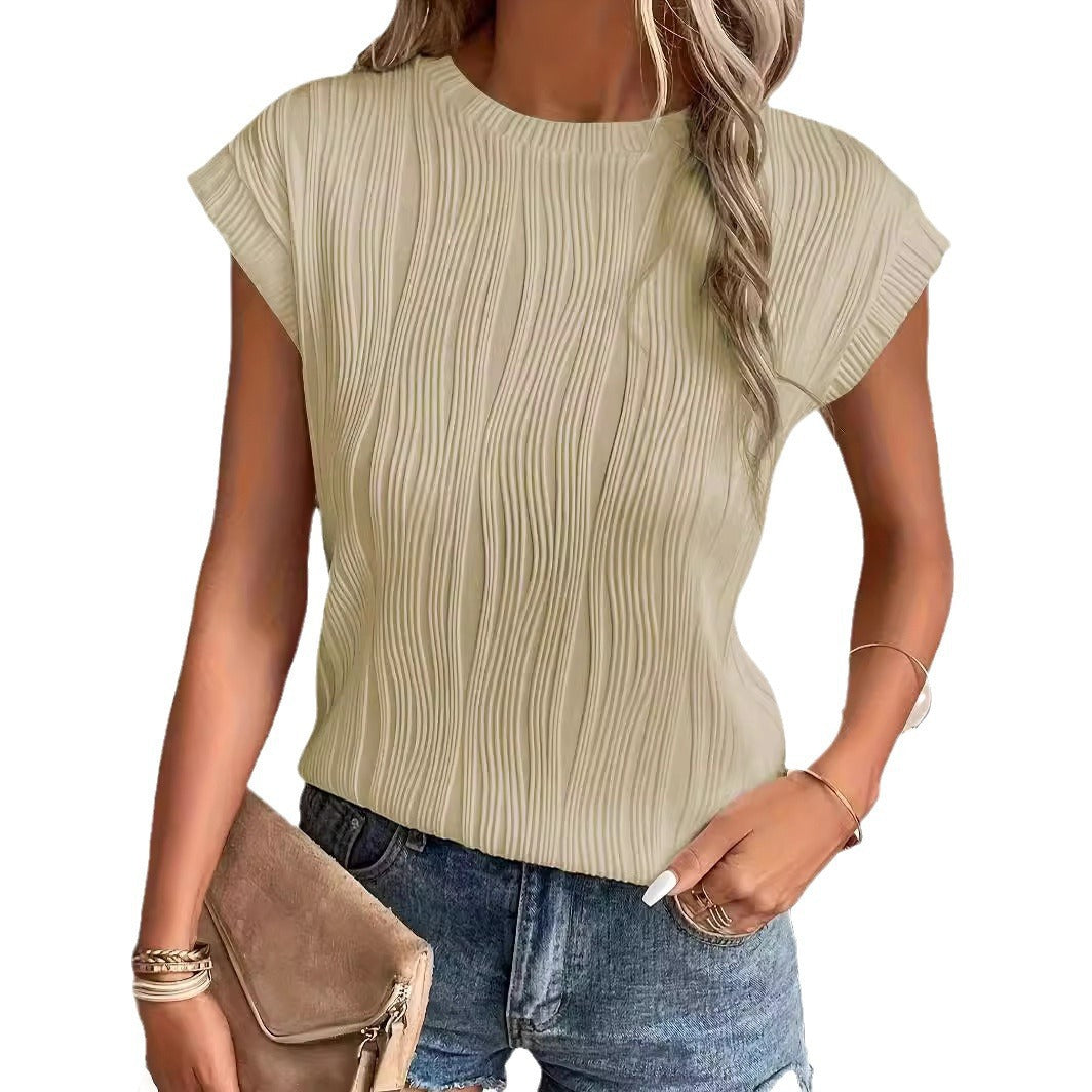 Women Elegant top with textured wave pattern and elastic hem Ivyshape