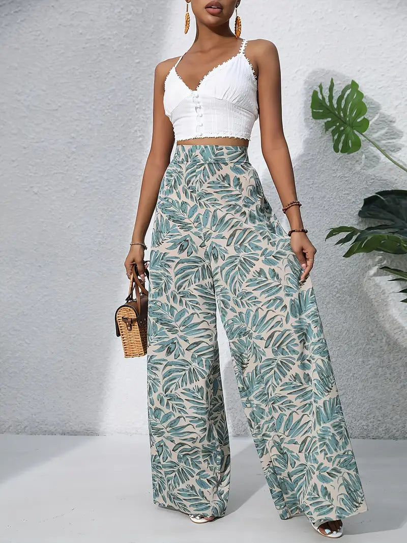 Women's maxi skirt made from lightweight materials with tropical leaf print Ivyshape