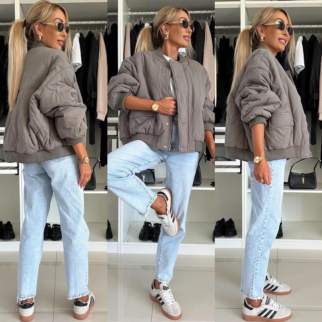 Women's Padded Bomber Jacket with Asymmetrical Hem Ivyshape