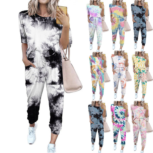 Women's casual jumpsuit with trendy tie-dye design and practical pockets Ivyshape