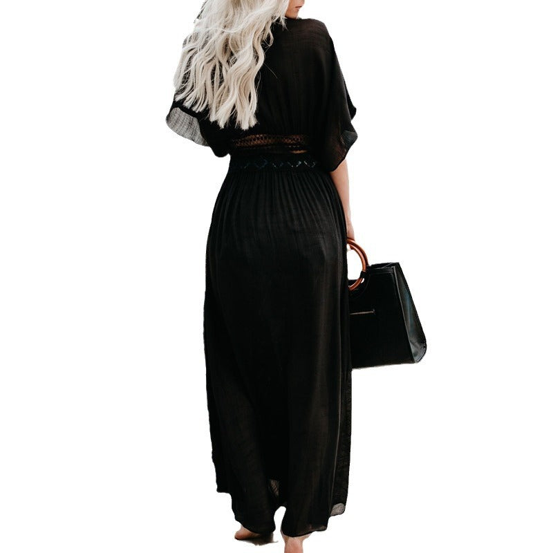 Women's beach robe with elegant lace detailing and casual cut Ivyshape