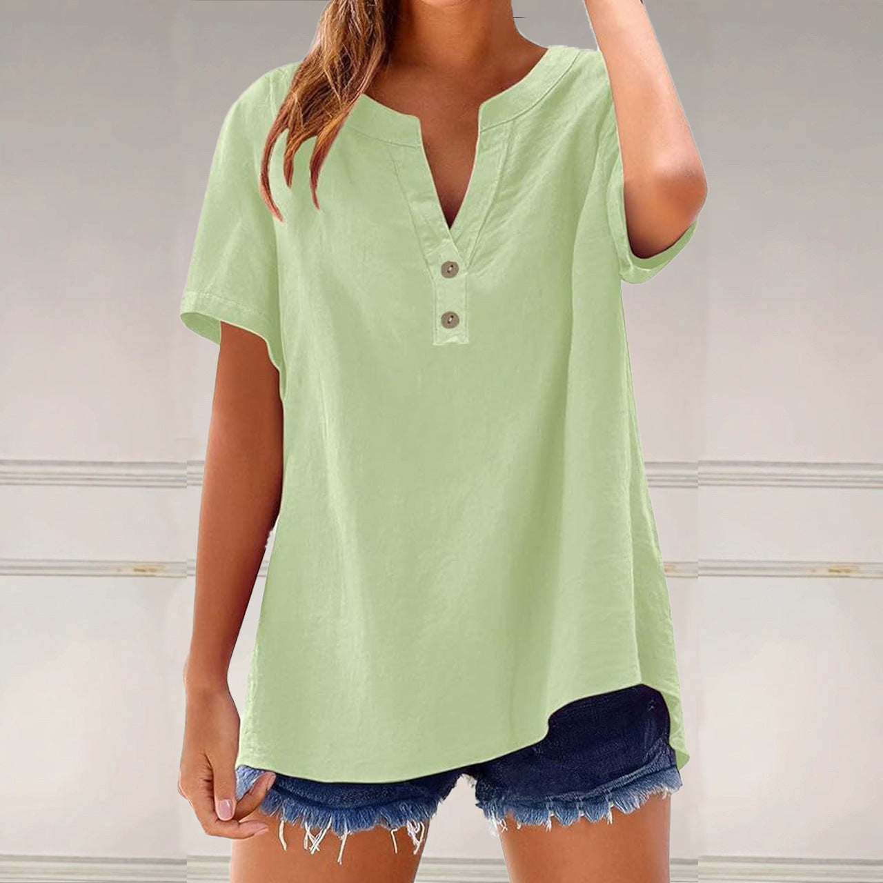 Women's Button-Up Linen Blouse Ivyshape
