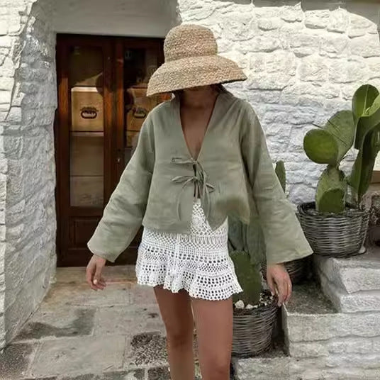 Women's airy linen jacket with drawstring Ivyshape