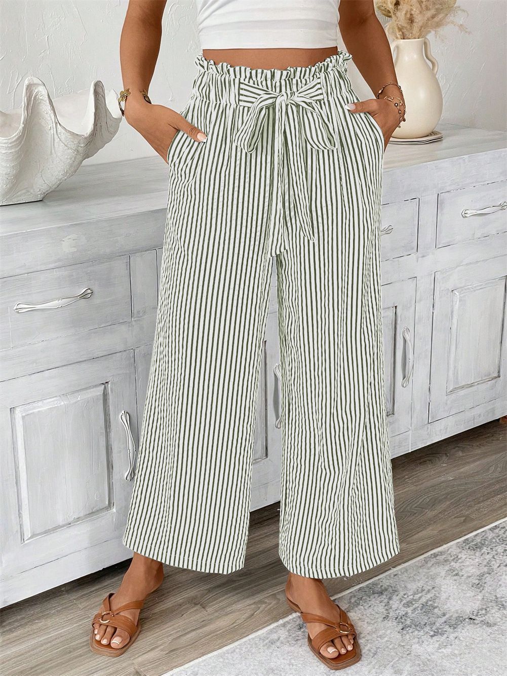 Women's wide summer trousers with elastic waistband Ivyshape