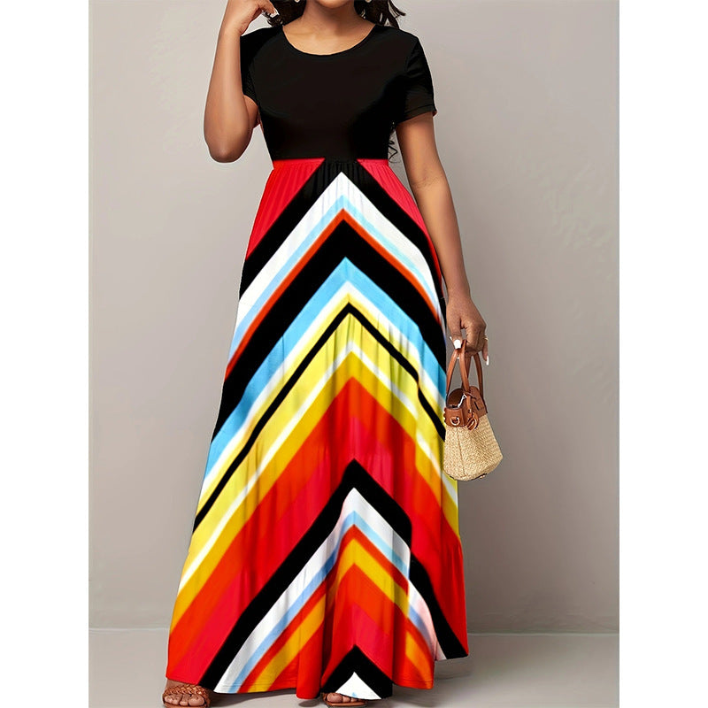 Women's Stripe Chevron Maxi Dress Ivyshape