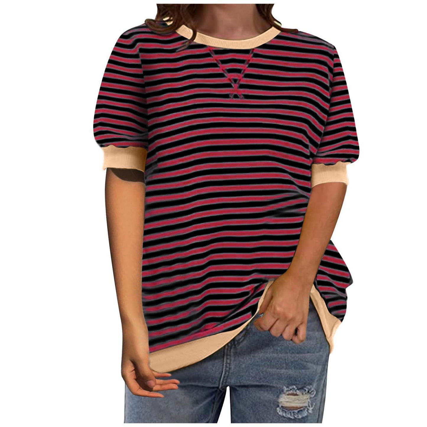 Women Fashion Stripe Shirt with Casual Cut Ivyshape