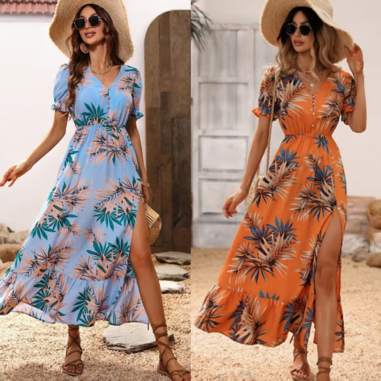 Women's maxi dress with floral design and side slit Ivyshape