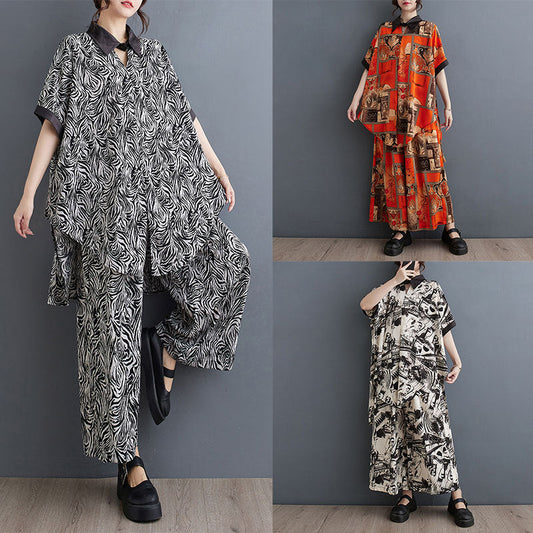 IvyShape | Floral Shirt Elastic Waist Wide Leg Two-Piece Set