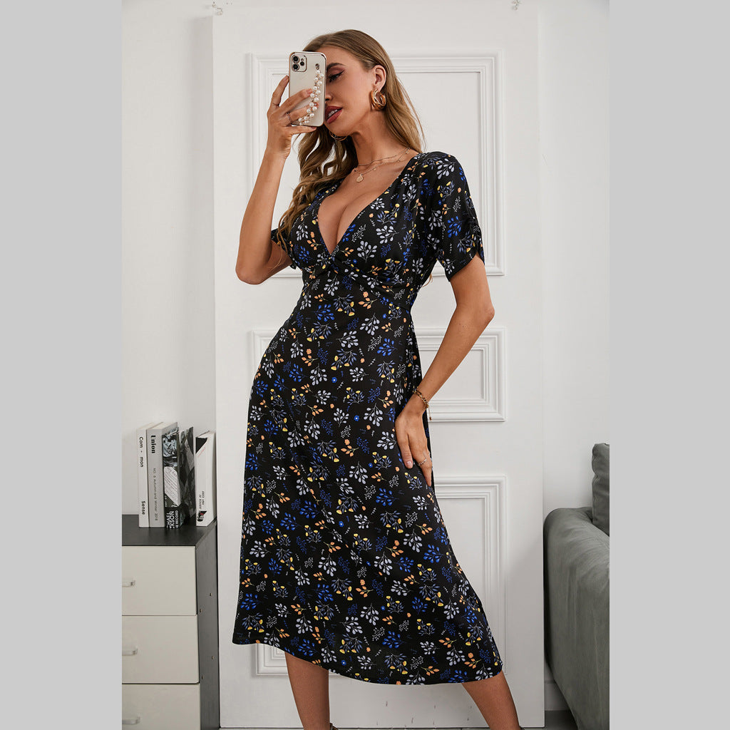 Women Elegant Wrap Dress with Floral Pattern and Slim Fit Ivyshape