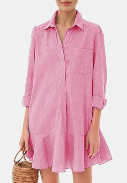 Ivyshape | Collar Buttons Down Ruffled Mini Dress