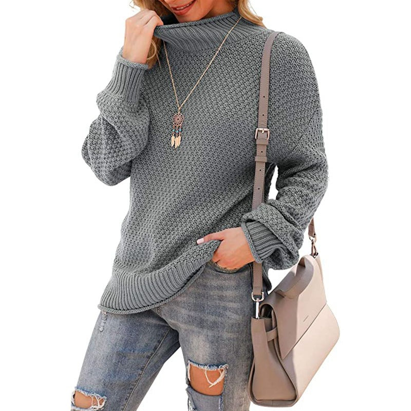 Women's chunky knit sweater with a high collar and casual silhouette Ivyshape