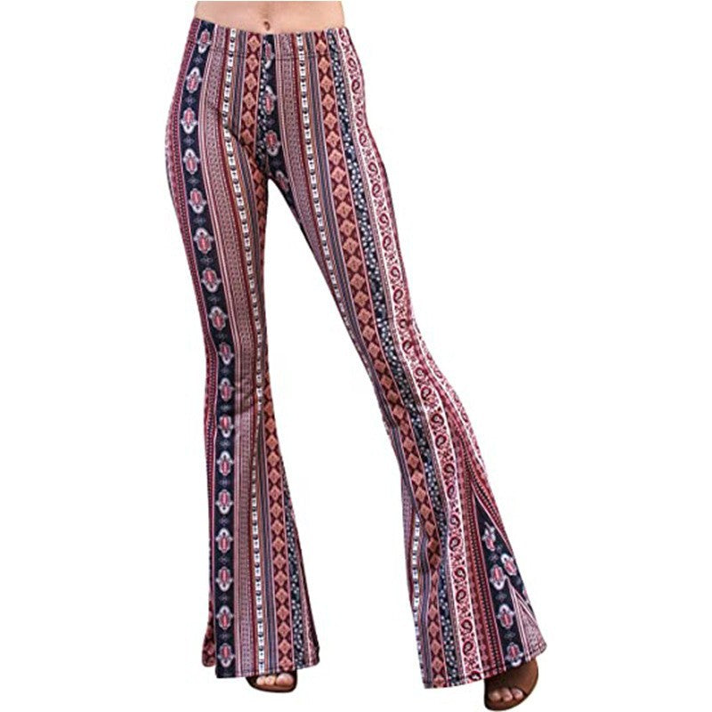 Ivyshape | Tight Retro Print Bootleg Pants