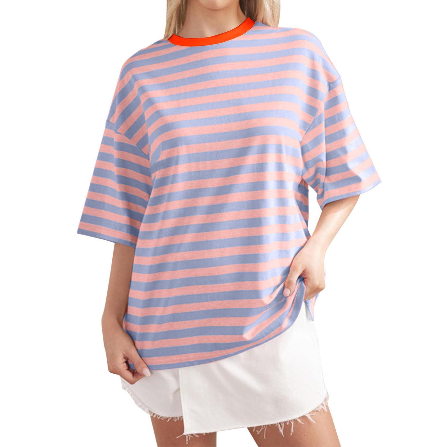 Women's Casual Oversized T-Shirt with Wide Stripes Ivyshape