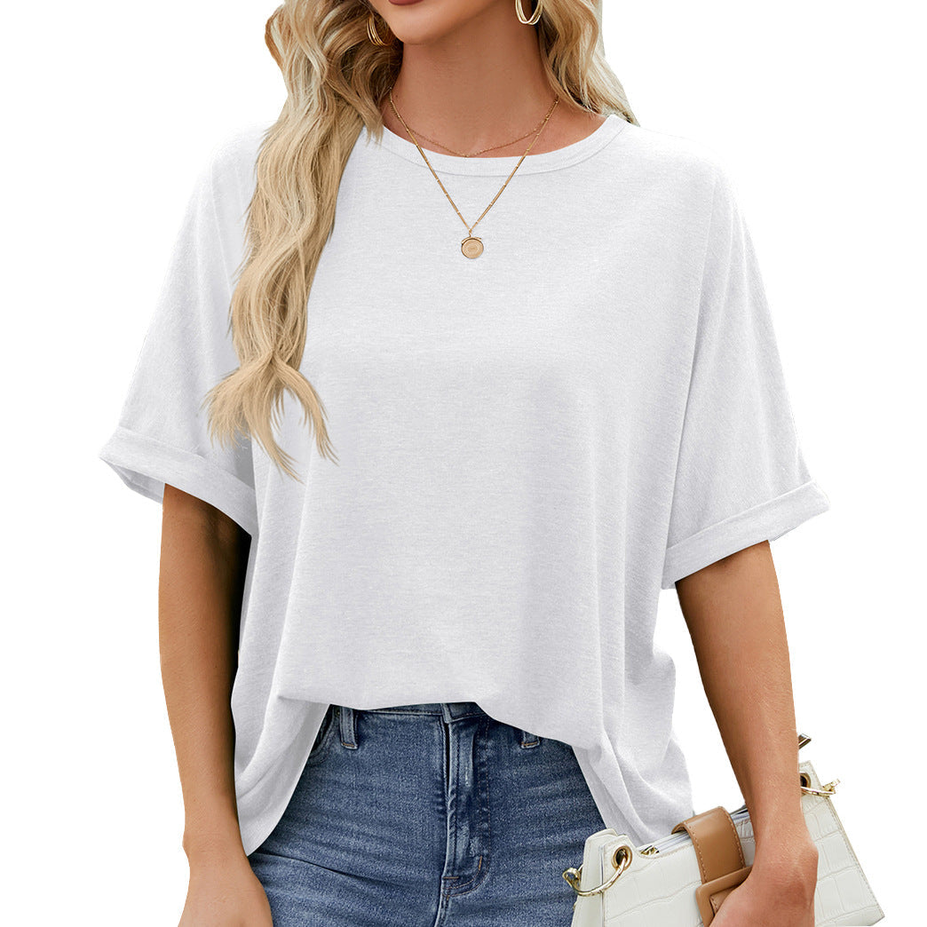 IvyShape | Solid Color Short Sleeve Loose Fit Casual T-Shirt