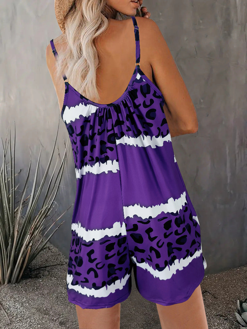 Ladies airy overall with spaghetti straps and fashionable animal design Ivyshape