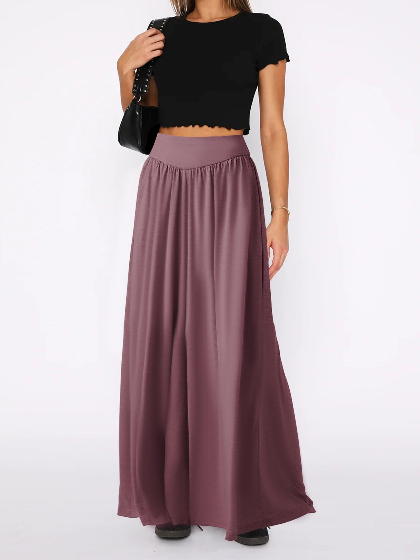 Women Loose-fitting jersey trousers with elastic waist and elegant drape Ivyshape
