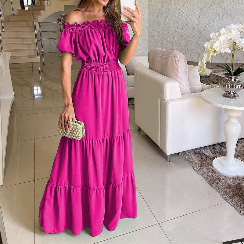 IvyShape | Off-Shoulder Solid Color Elastic Waist Maxi Dress