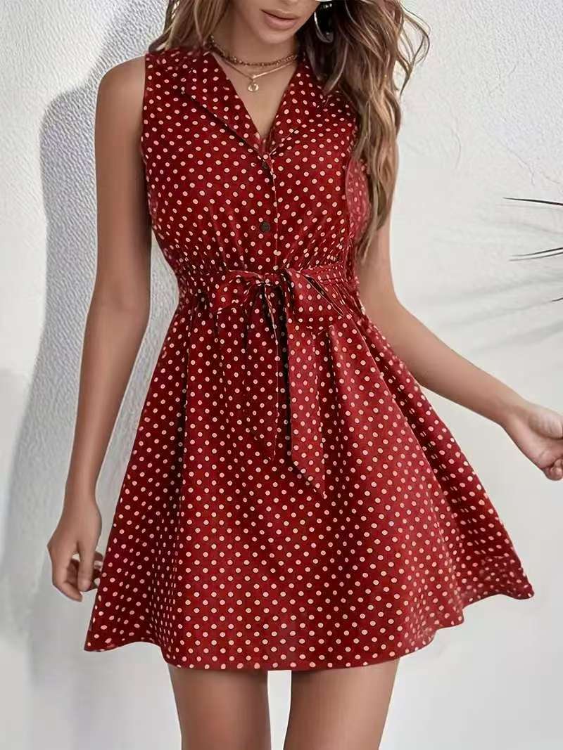 Women's Polka Dot Shirt Dress with Tailored Fit and Flared Skirt Ivyshape