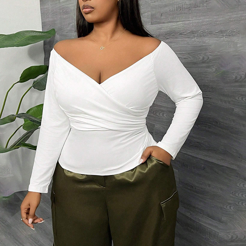 Women fitted wrap top with off-shoulder design Ivyshape