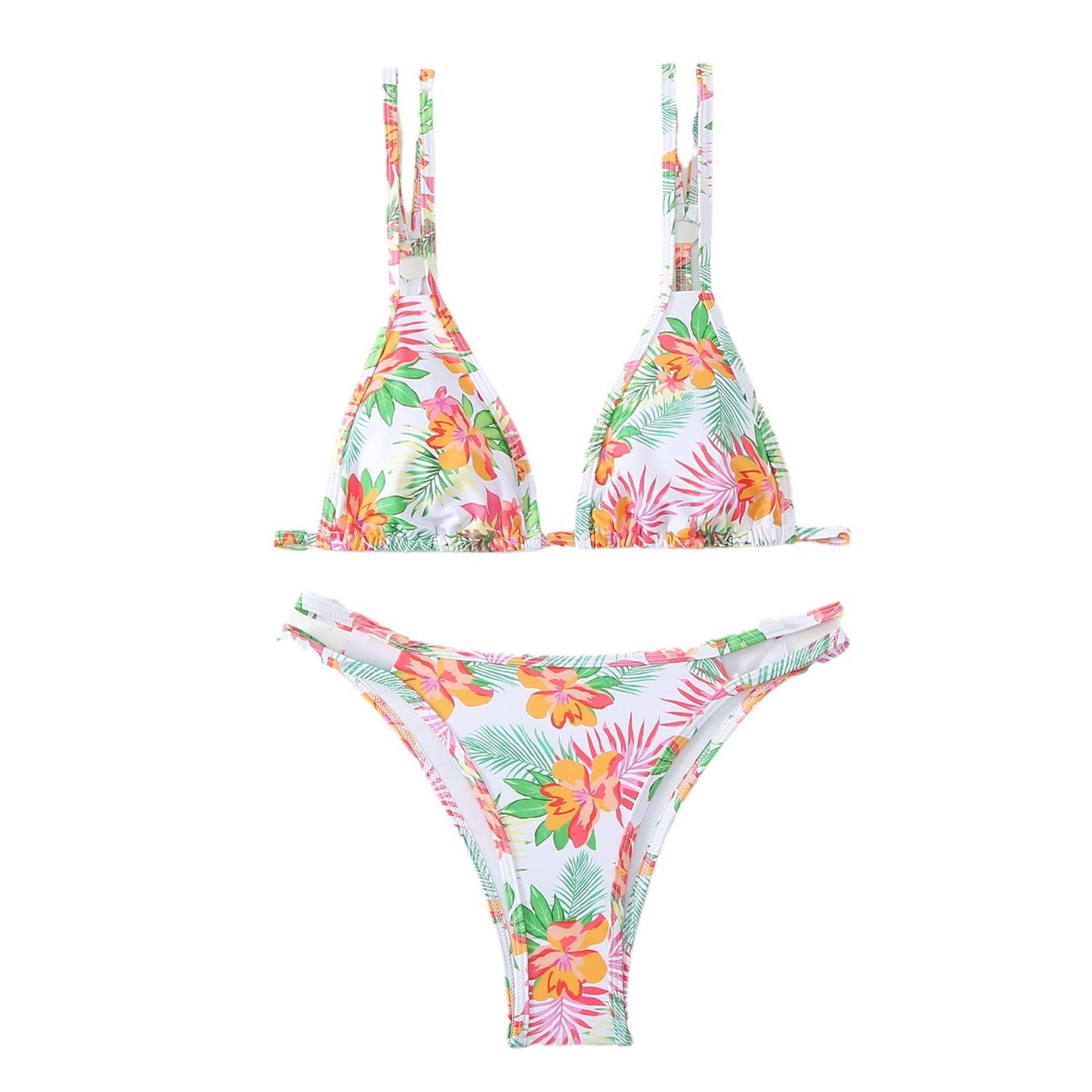 Ladies triangle bikini set with adjustable double straps and floral print Ivyshape