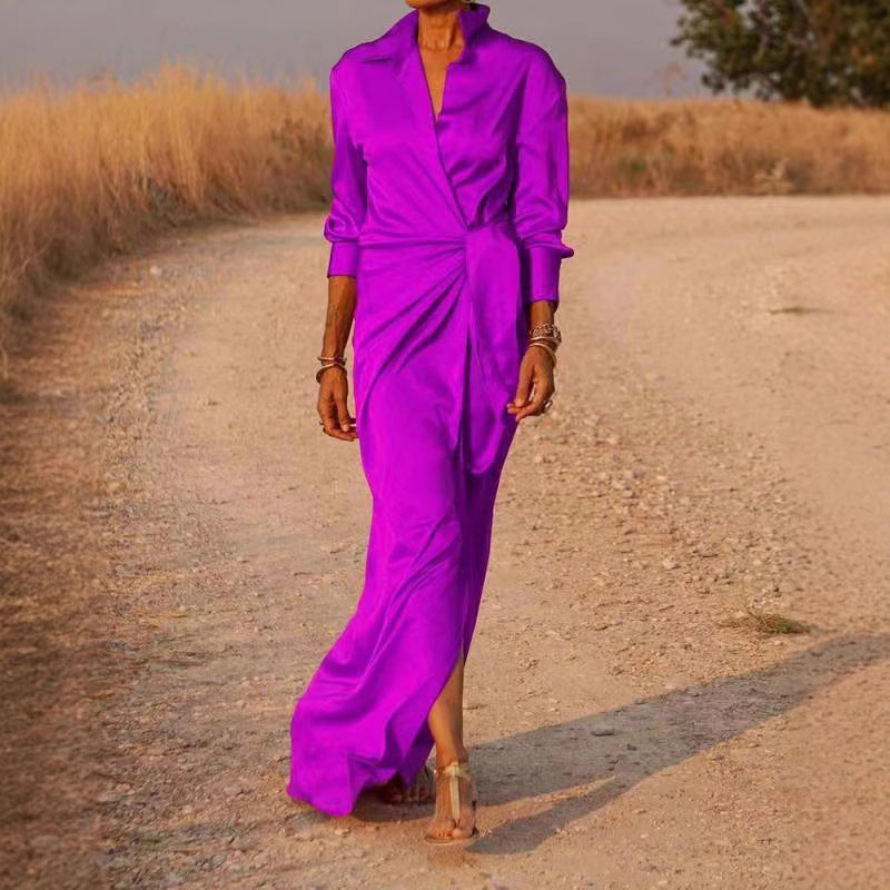 Ladies Elegant Wrap Maxi Dress with Feminine Cut and Side Slit Ivyshape