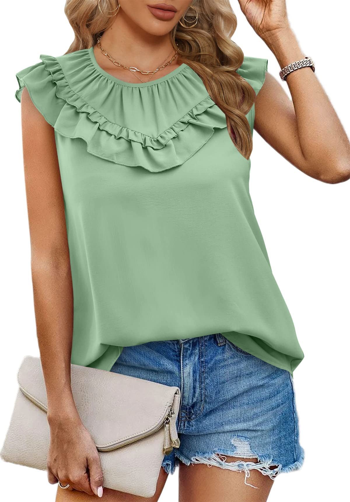 Women's pleated blouse with ruffle details Ivyshape