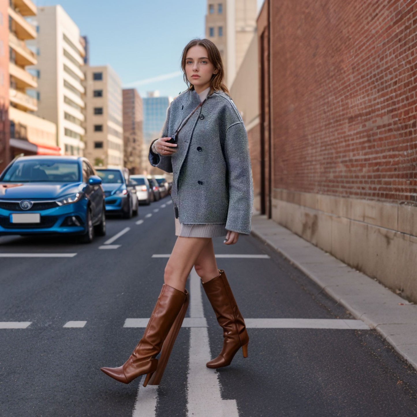 Women's fashionable wool jacket with double button placket and elaborate cut Ivyshape