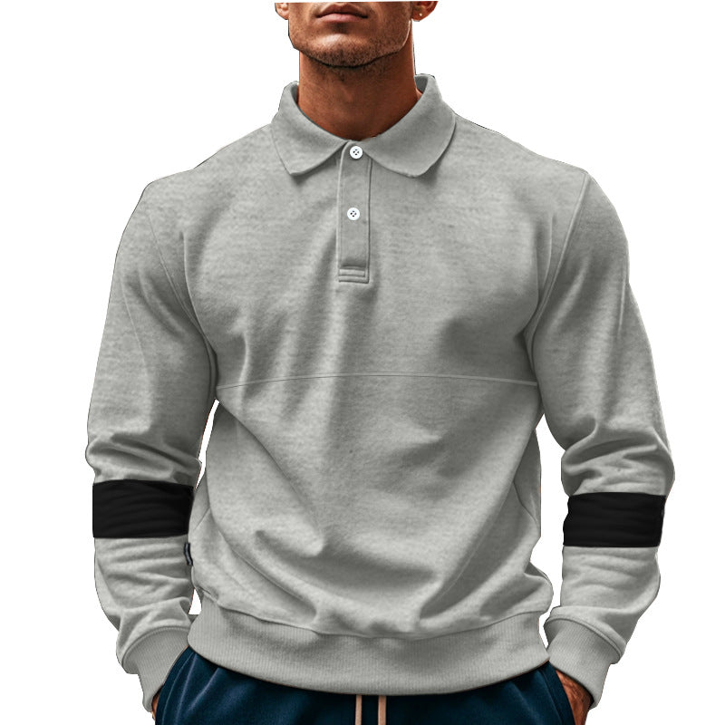 Men's stylish long-sleeve sweater with polo-like details and contrasting sleeve cuffs Ivyshape