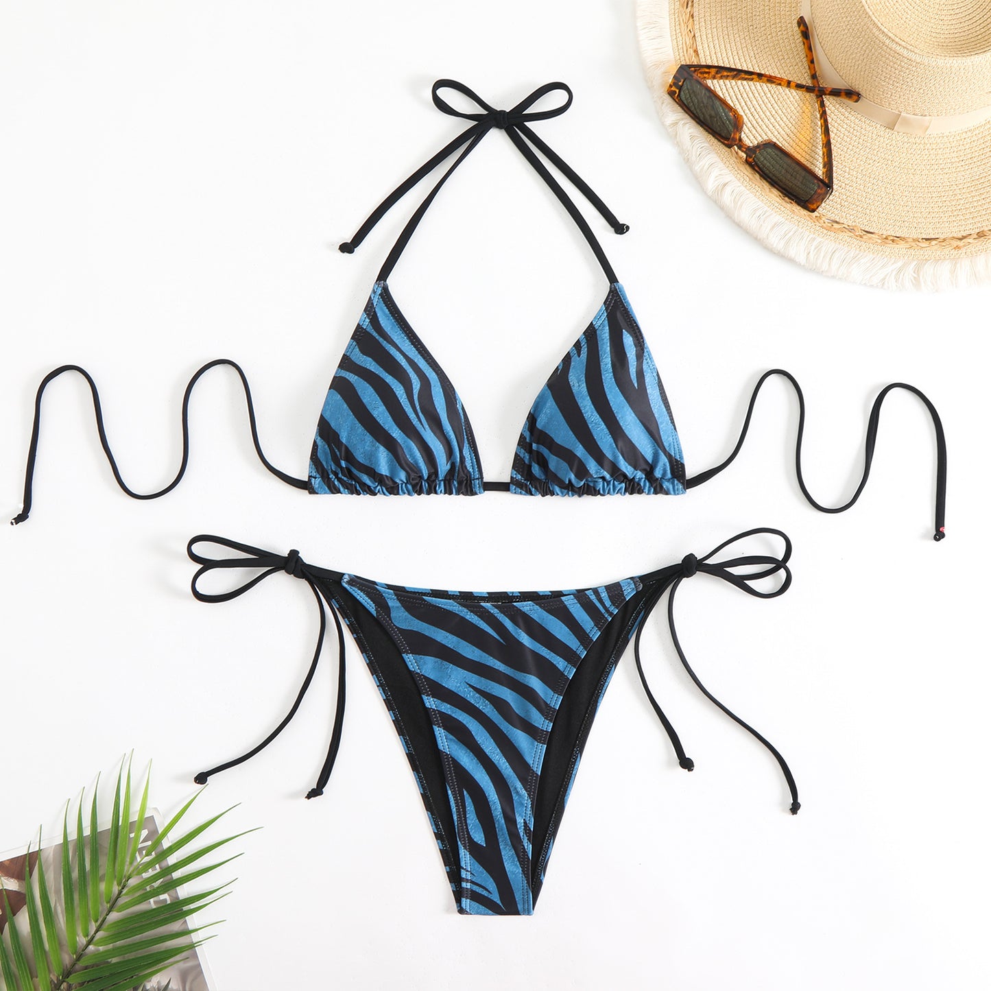 Women's Triangle Bikini with Exciting Zebra Pattern and Adjustable Ties Ivyshape