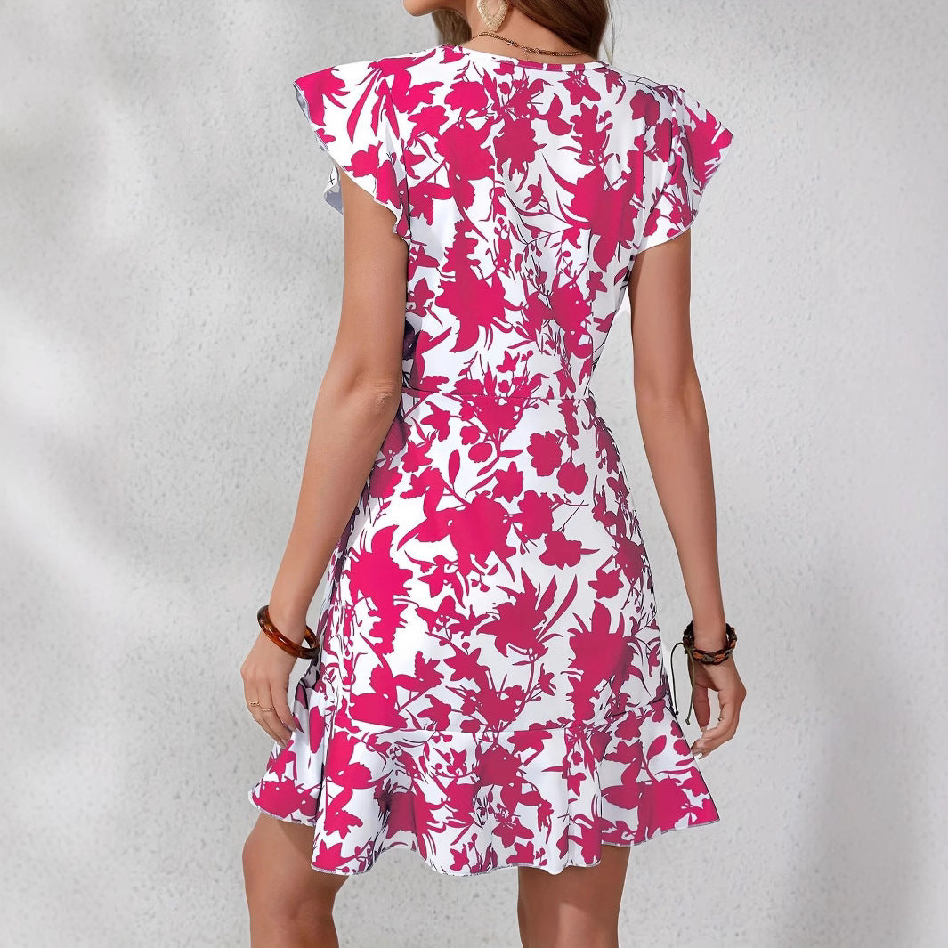 Women Festive A-Line Dress with Ruffle Details and Floral Pattern Ivyshape