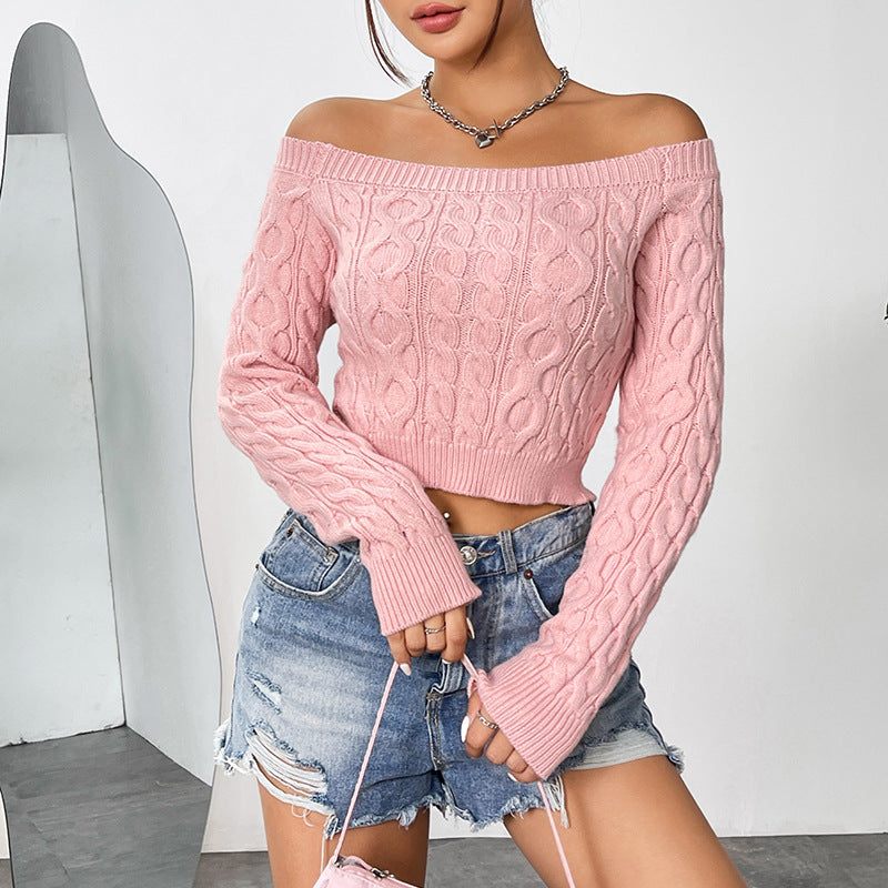 IvyShape | Off-shoulder fitted pink sweater