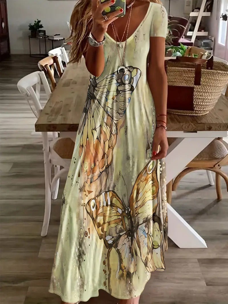 Women's maxi dress with tropical butterfly print and flowing cut Ivyshape