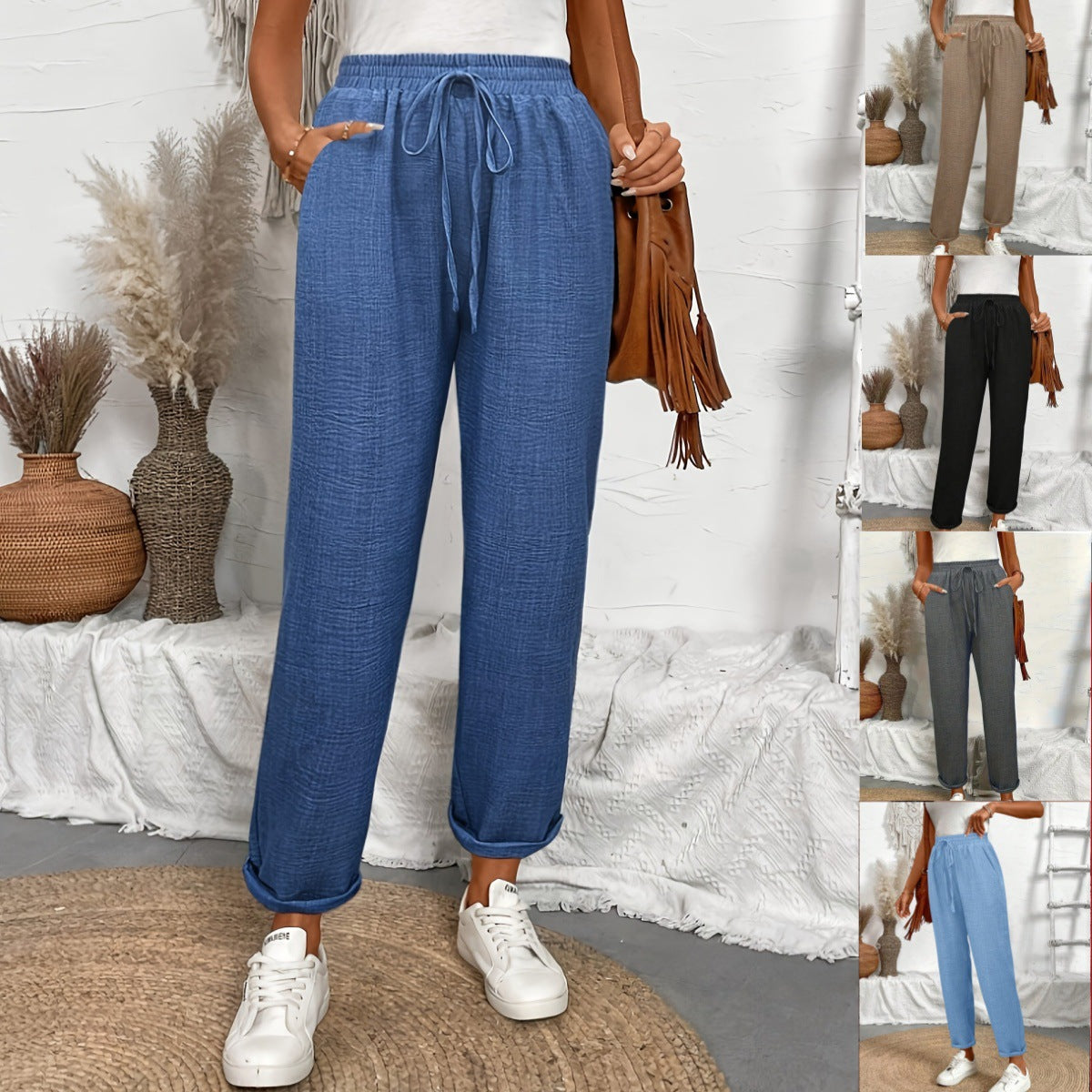 Women's lounge pants with elastic waistband and fashionable details Ivyshape