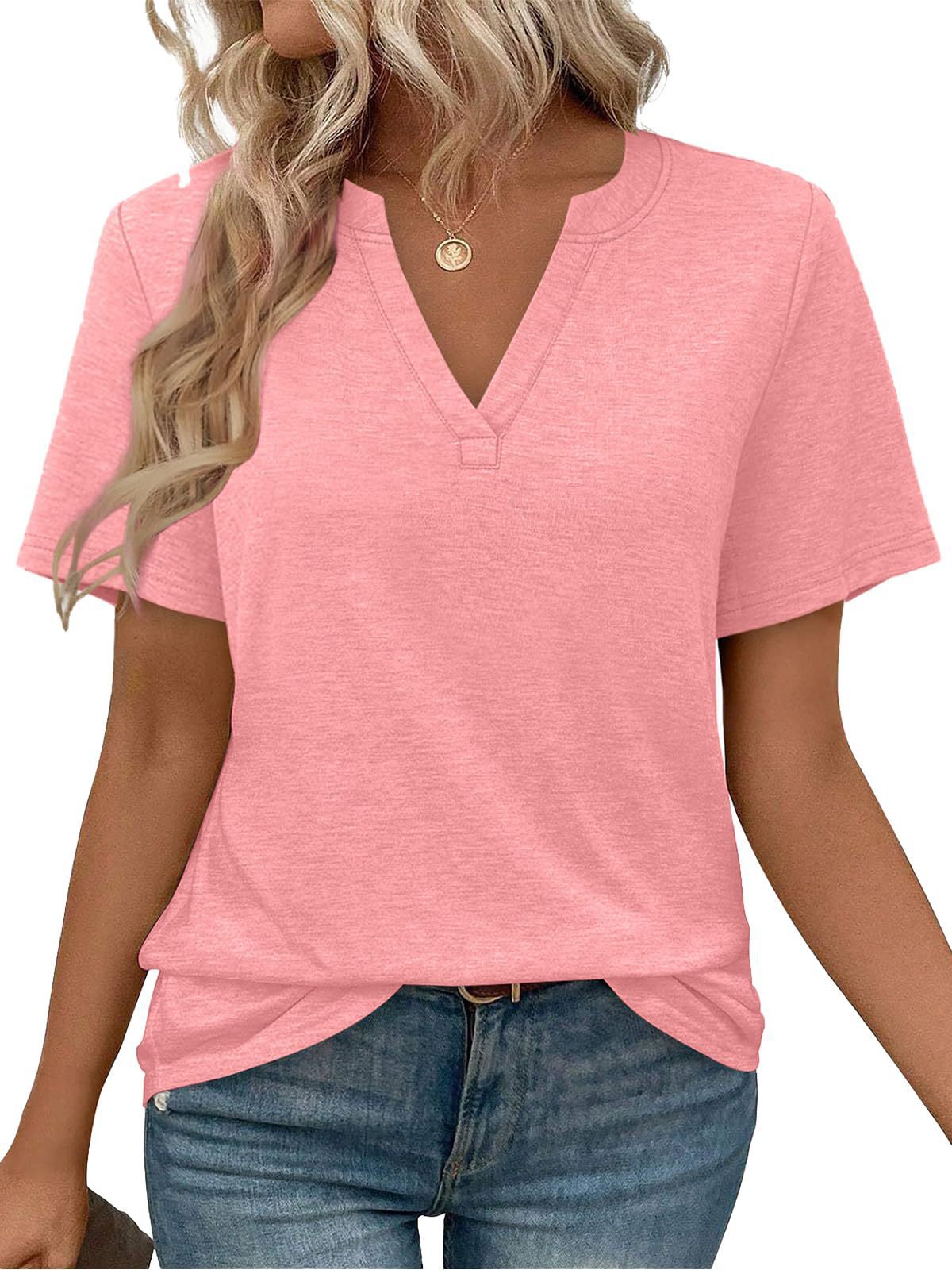 Women's V-neck Short Sleeve T-shirt made of comfortable cotton blend with a casual fit Ivyshape