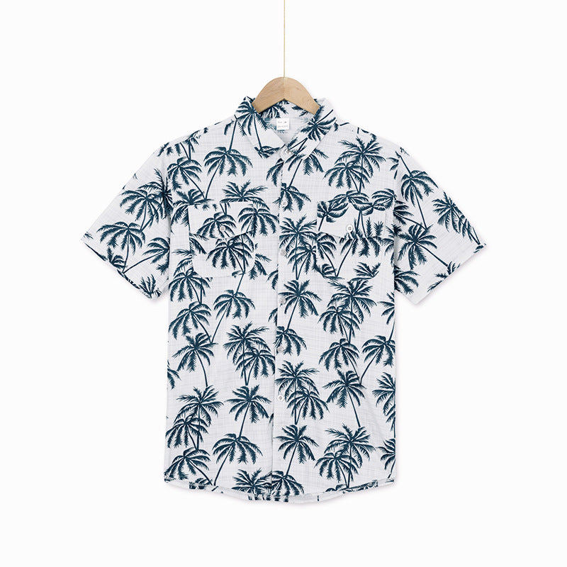 Men's short sleeve shirt with tropical palm pattern and breathable structure Ivyshape