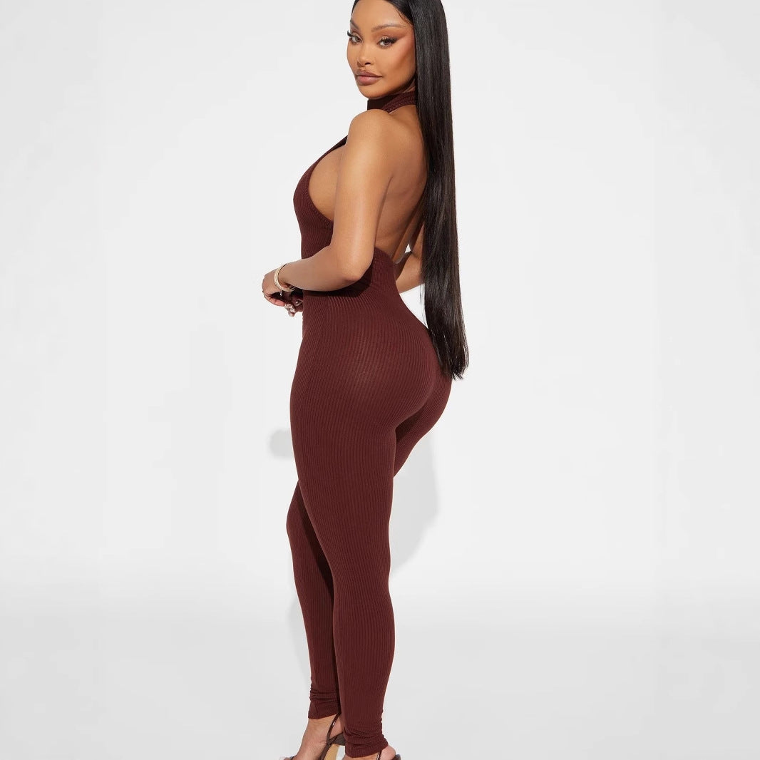 Ladies Elegant Jumpsuit with high-neck design and fine ribbed details Ivyshape