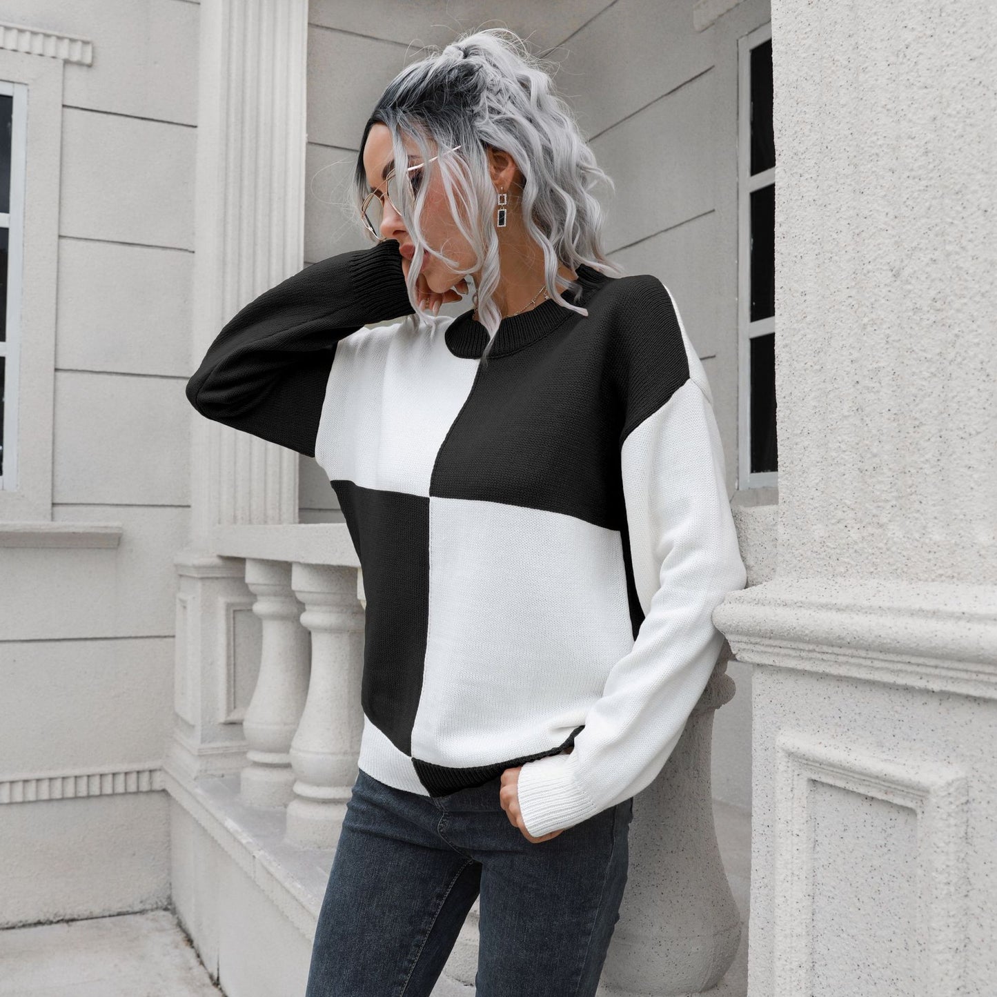 Women's Casual Sweater with Block Stripe Design and Comfortable Fit Ivyshape