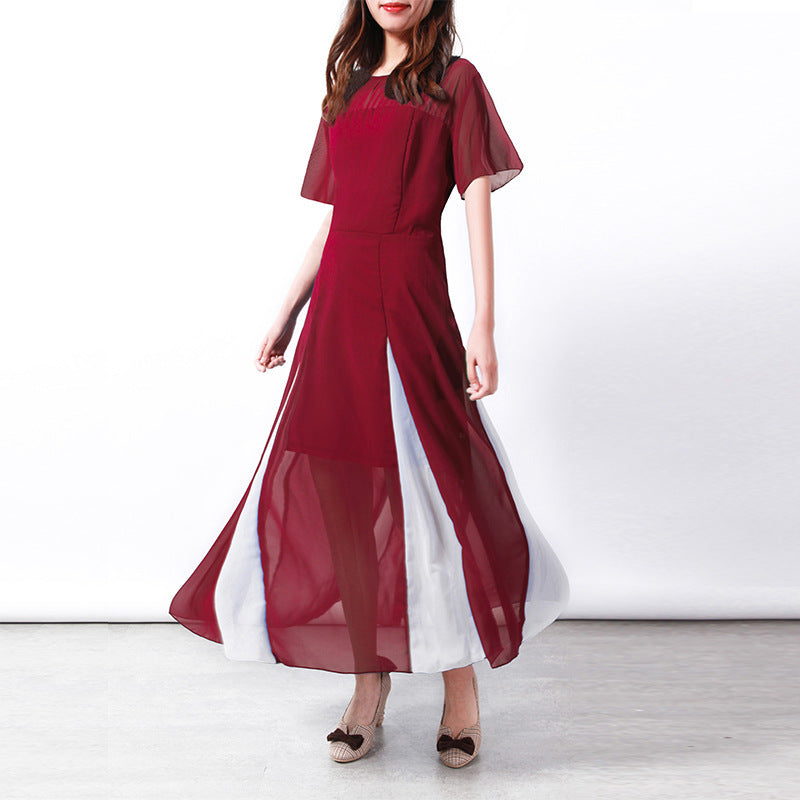 Women's Maxi Long Sleeve Dress with Transparent Sleeves and Side Slit Ivyshape