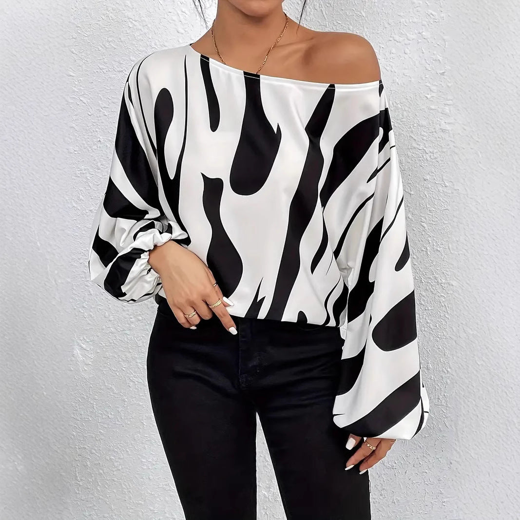 Women's satin blouse with asymmetrical cut and eye-catching print Ivyshape