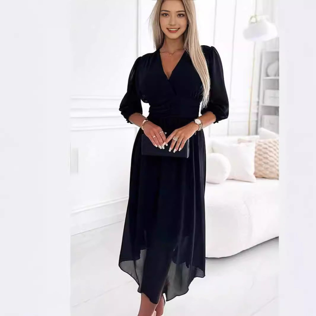 Women Elegant V-Neck Long Sleeve Maxi Dress Ivyshape