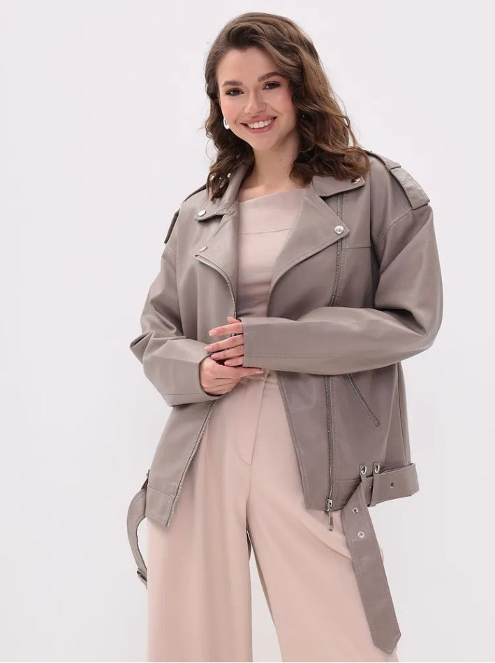 Women's fashionable biker jacket with innovative details Ivyshape