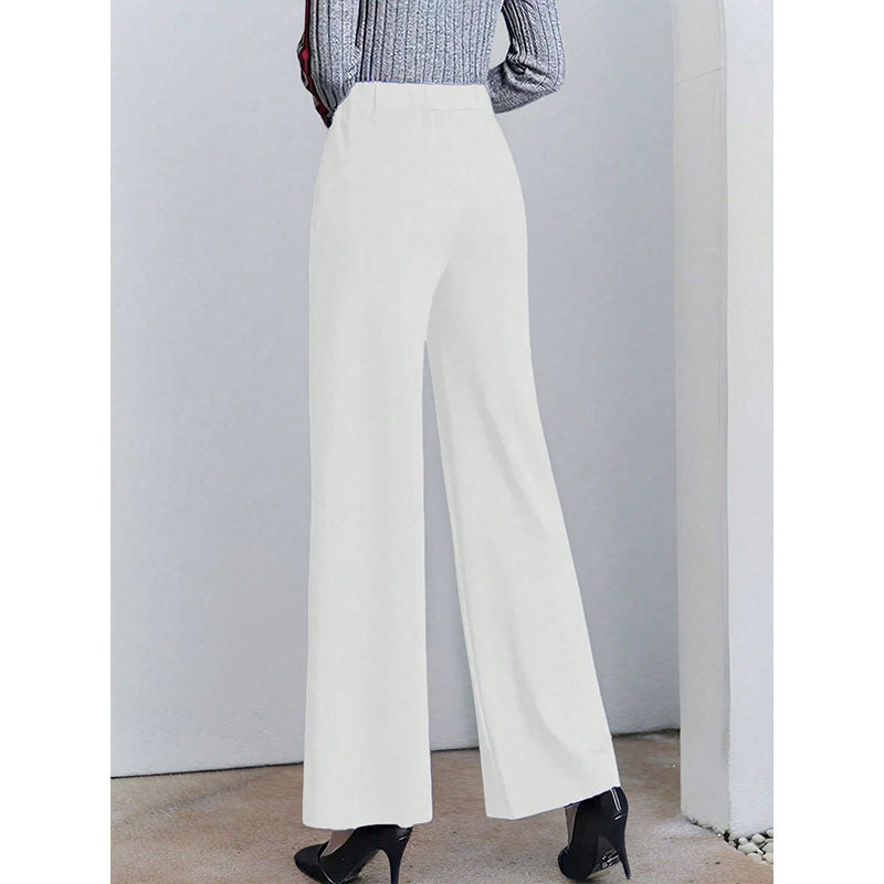 Ladies high-waisted palazzo trousers with side pleats Ivyshape