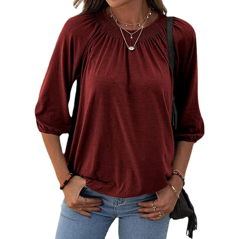 Women's airy blouse shirt with balloon sleeves and a sophisticated stand-up collar Ivyshape