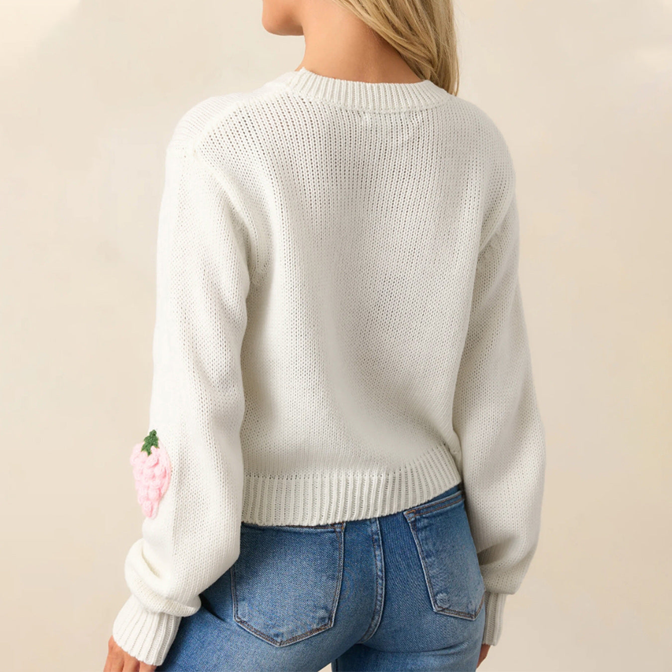 Women's knit sweater with strawberry appliqués and casual fit Ivyshape