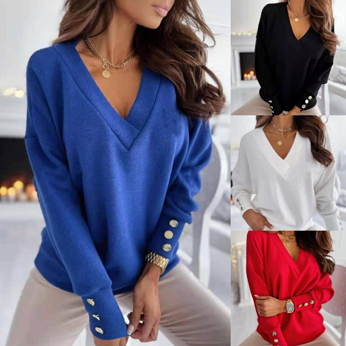Women Casual V-Neck Sweater with Oversized Cut Ivyshape