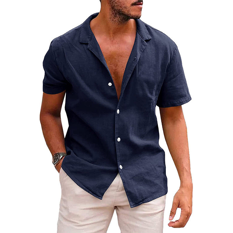 Men's short-sleeve shirt with soft linen blend and modern Henley neckline Ivyshape